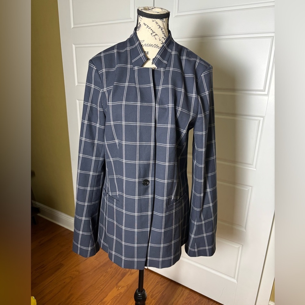 Banana Republic Blazer Windowpane Plaid Blue Size 12 NWT